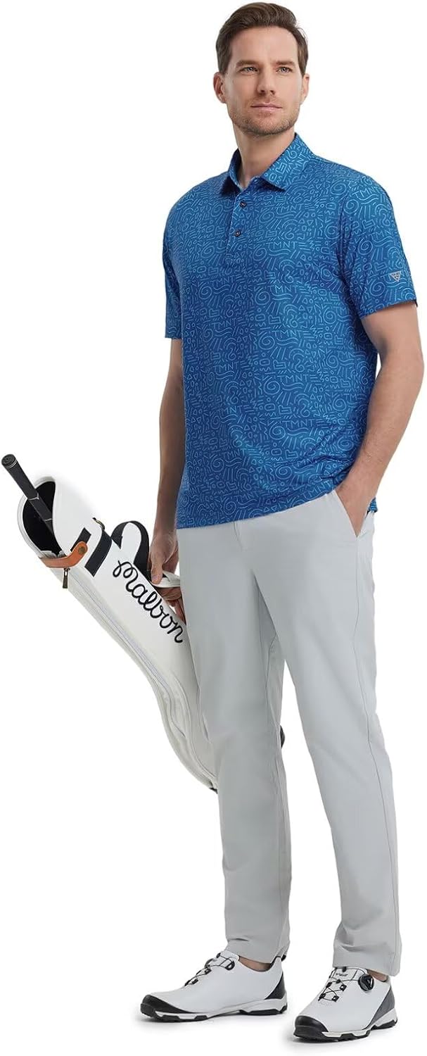 M MAELREG Mens Golf Shirt Short Sleeve Dry Fit Print Moisture Wicking Performance Patterns Collared Polo Shirt