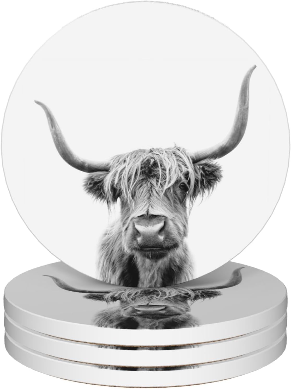 Highland Cow Coasters Set of 4, Absorbent Ceramic Drink Coasters with Cork Backing, Western Theme Coasters for Table Home Décor, Ideal Gifts for Women Men