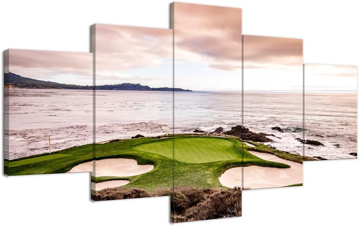 California Coastline Golf Course Wall Art Pictures USA California Golf Course Wall Decor for Living Room Bedroom Bathroom Home Decorations Canvas Prints Framed Ready to Hang(50''W x 24''H)