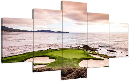 California Coastline Golf Course Wall Art Pictures USA California Golf Course Wall Decor for Living Room Bedroom Bathroom Home Decorations Canvas Prints Framed Ready to Hang(50''W x 24''H)