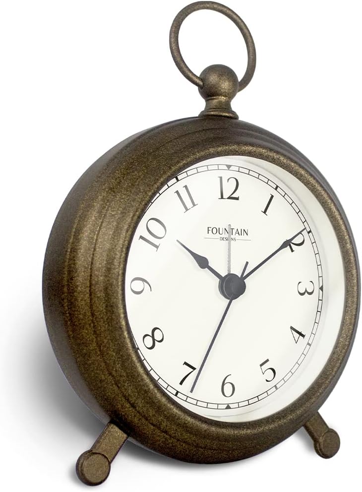 Jensen Pocket Watch Analog Alarm Clock for Bedroom,Silent Non Ticking, Modern Farmhouse Style, Wall & Mantel 2 in 1 Clock, Desk & Shelf Clock, Antique Bronze Finish, 5.4"(H) x 4.5"(W)