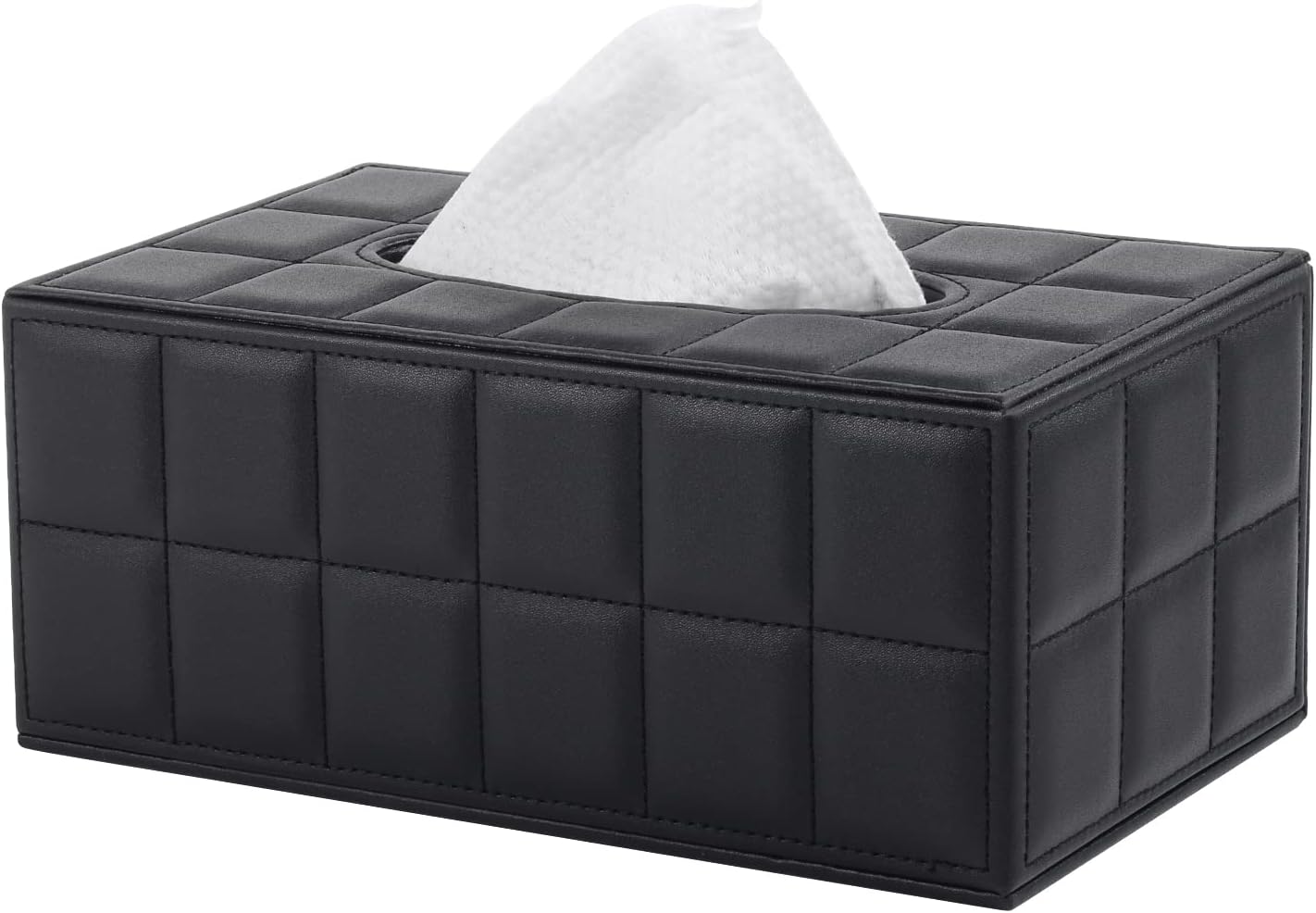 Tissue Box Cover Rectangle Tissue Box Holder PU Leather Facial Organizer with Magnetic Bottom,Decorative Napkin Caddy for Vanity Dresser Night Stand Table Countertop Home Office Car,Black