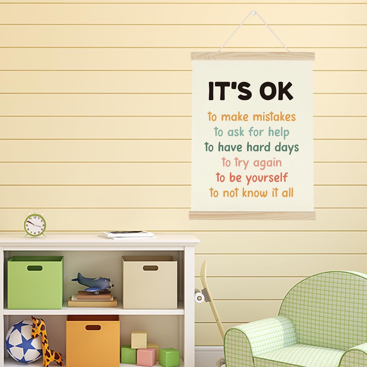 WINGTECA Affirmations for Kids Poster Hanger Frame Classroom Back to School Decorations It's ok to Make Mistakes Colorful Wall Hanging Banner Decor for Classroom Kids Room 12x16Inch