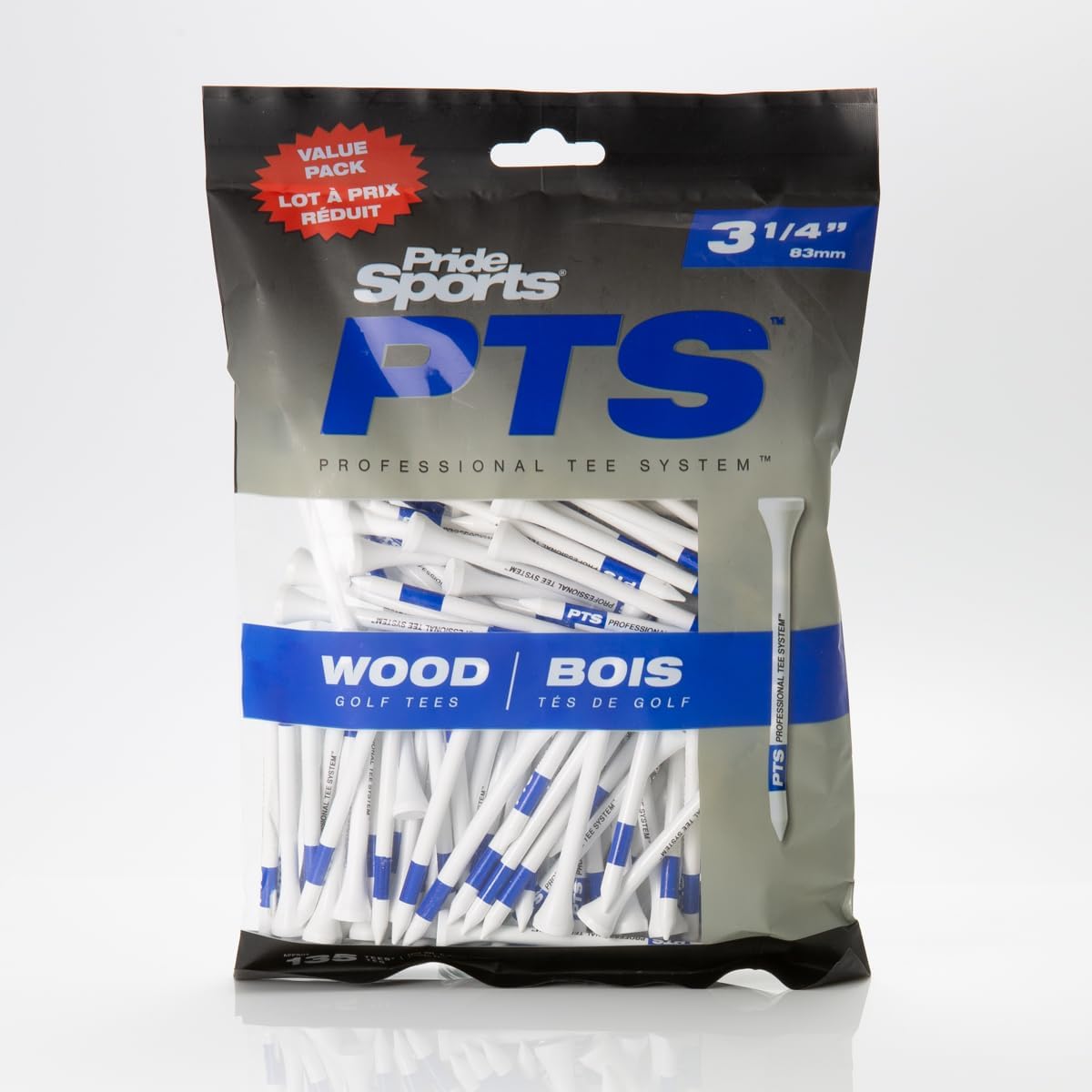 PrideSports PTS Wood Golf Tees | 135 Count, 3-1/4 Inch | #1 Wood Tee on Tour | Best for Drivers & Woods