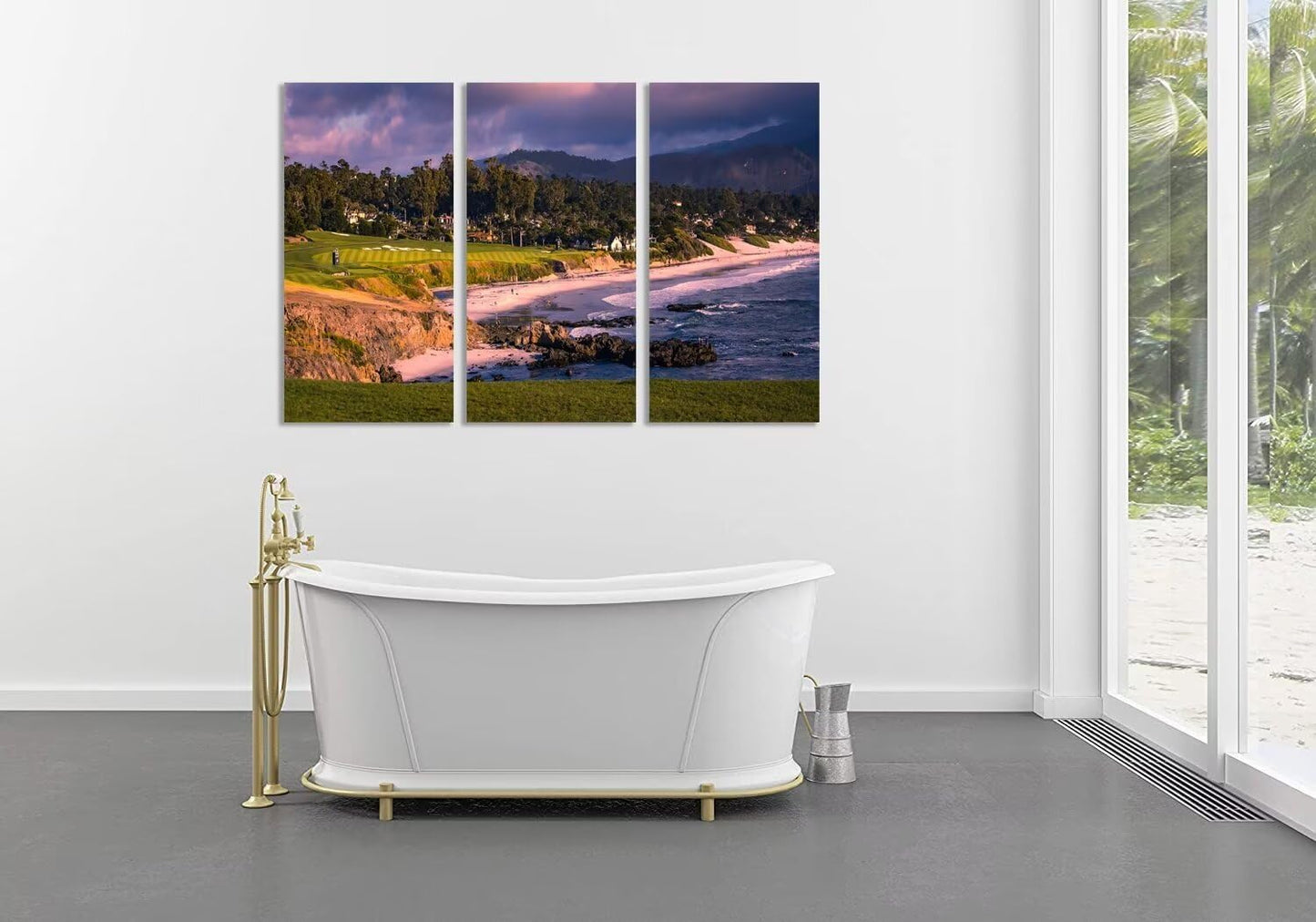 California Coastline Golf Course Wall Art for Living Room Bedroom Bathroom Home Decorations Golf Course Pictures Posters Framed Artwork Ready to Hang(20''W x 40''H x3)
