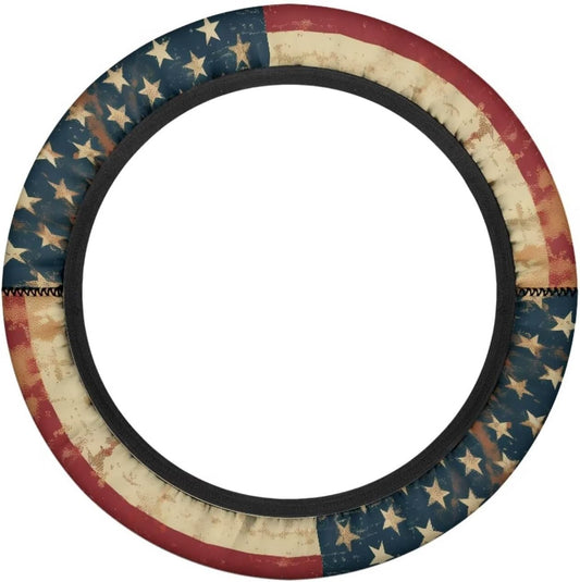Retro Golf Cart Steering Wheel Cover American Flag Stretch Elastic Golf Cart Steering Wheel Covers, Anti-Slip Universal Fit Club Car Accessories 13-14 Inch Interior Decor