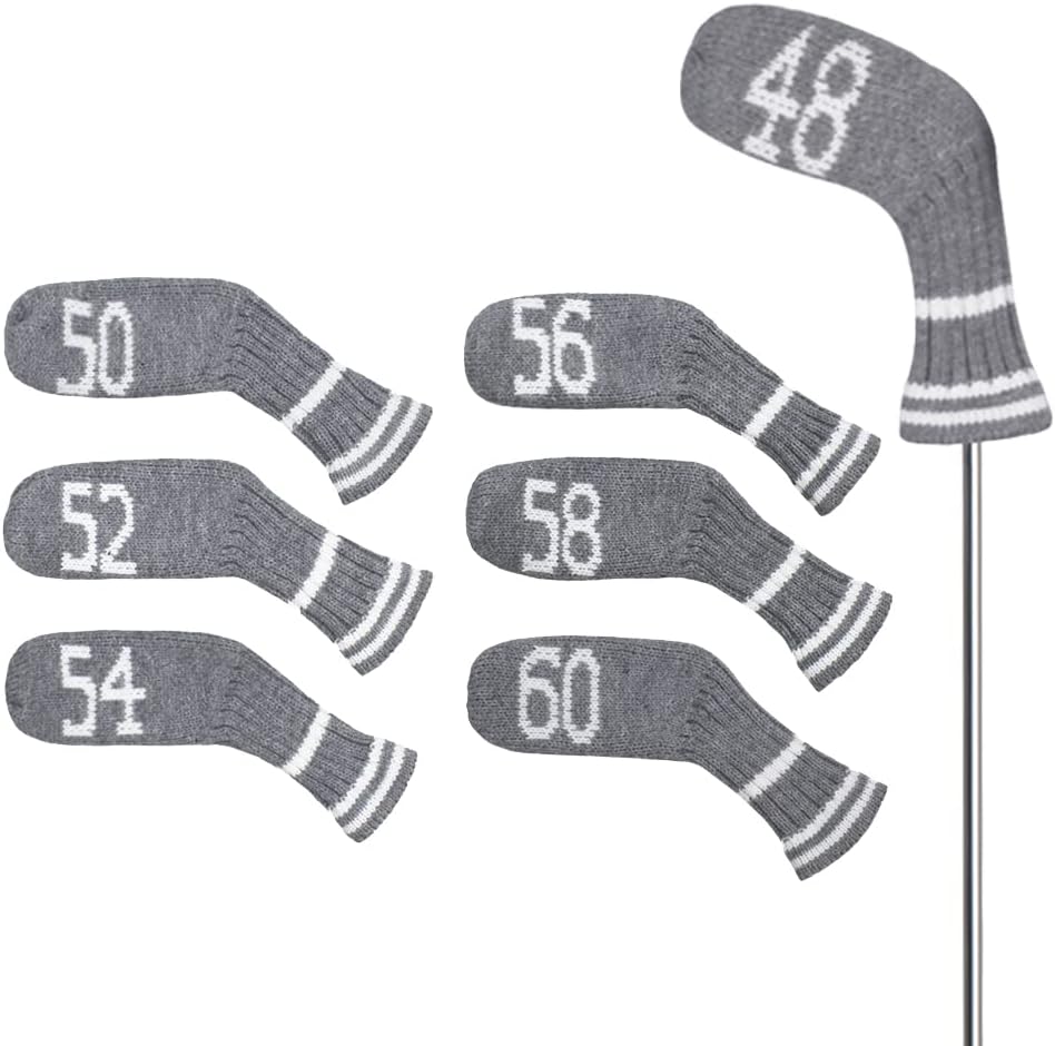 Scott Edward 1/7/10 Pcs Knitted Golf Club Head Covers for Irons Wedge Cuteness and Basically Socks Shape Washable Golf Club Head Protector on Classic Stripes Style，Double Sided Customization