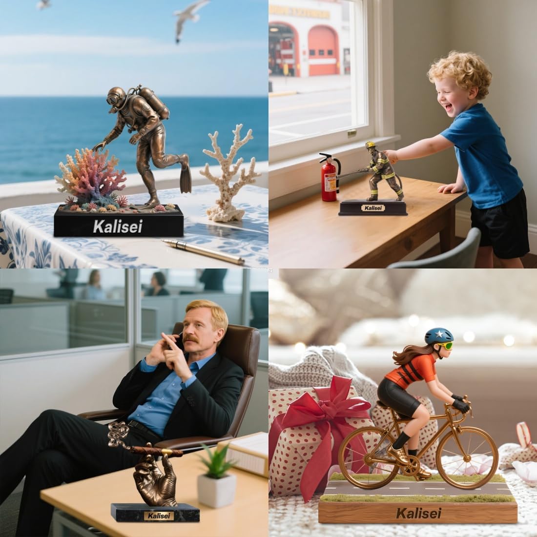 Personalized Fireman Desktop Ornament Sign Custom Firefighter Name Desk Sign Art Flat Acrylic Plaque for Home Men Cave Desk Decor Plaque Gifts for Firefighter Dad Birthday Christmas from Kids