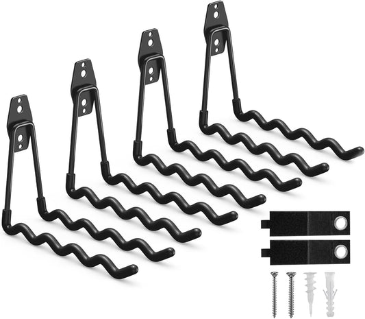 Garage Hooks, 4 Pack Wave Hooks for Hanging Heavy Duty Ladders, Bikes, Tools Ideal for Garage, Garden, Basement Utility Room Storage (Black)