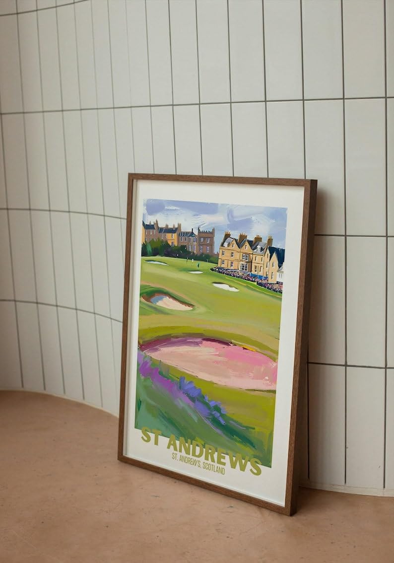 Nationcog St Andrews Golf Course Poster, Vintage Scotland Travel Wall Art Print, Retro Landscape of Famous Golf Club, Stylish Golf Decor, Great Gift for Players or Collectors (Unframed) (27x40)