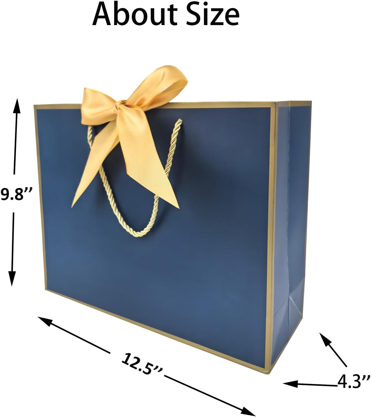 TKSBAG 12PCS Gift Bags Medium Size with Handles, 12.5 x 9.8 x 4.3 In Navy Blue Thank You Bags with Bow Ribbon for Wedding, Birthday, bridesmaid, Groomsmen, Party Favors, Thanksgiving, Christmas