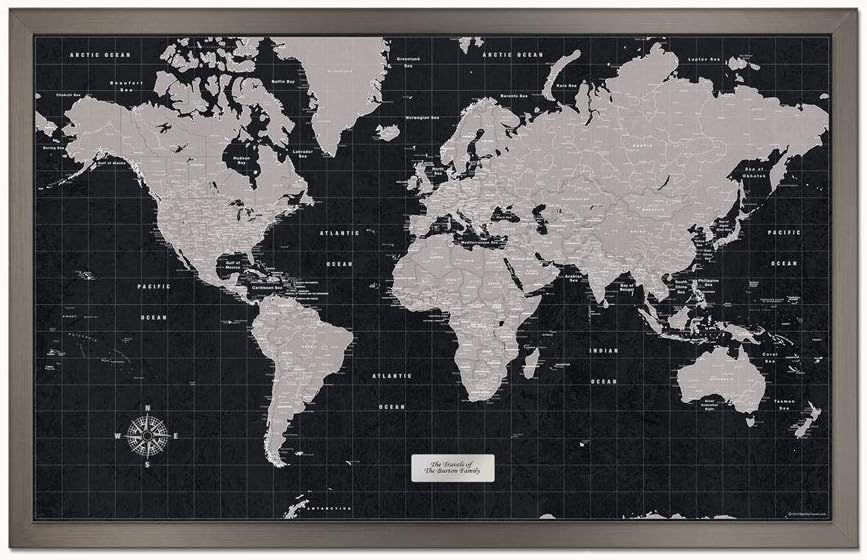 Map Your Travels Modern Slate World Travel Map | Includes Push Pins | Handmade in Minnesota | Gift Map For Travelers | 22"x33"