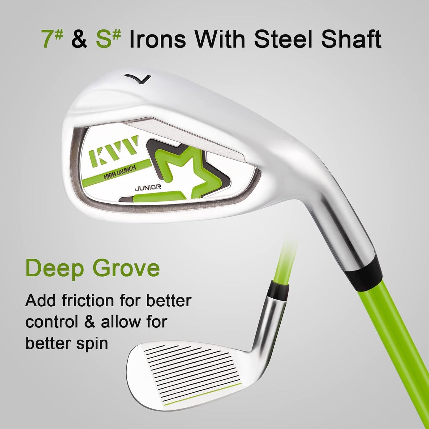 KVV Junior Complete Golf Club Set for Kids/Children Right Hand, Includes Oversize Driver, Irons, Putter, Head Cover, Portable Golf Stand Bag