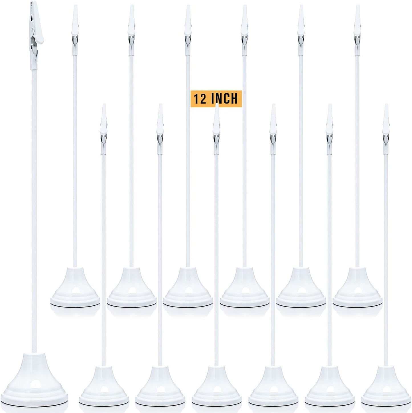 Skyygemm 12 Pcs Table Number Holders 12 Inch Place Card Holder with Alligator Clip Metal Place Card Stands Table Sign for Photos, Food Signs, Birthdays, Weddings(White)