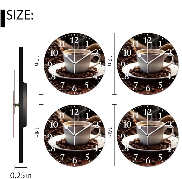 Coffee Wall Clock Non-Ticking Silent Clocks Battery Operated Analog Decor Clock for Home-Cup of Steaming Coffee Surrounded by Scattered Coffee Beans(12inch)
