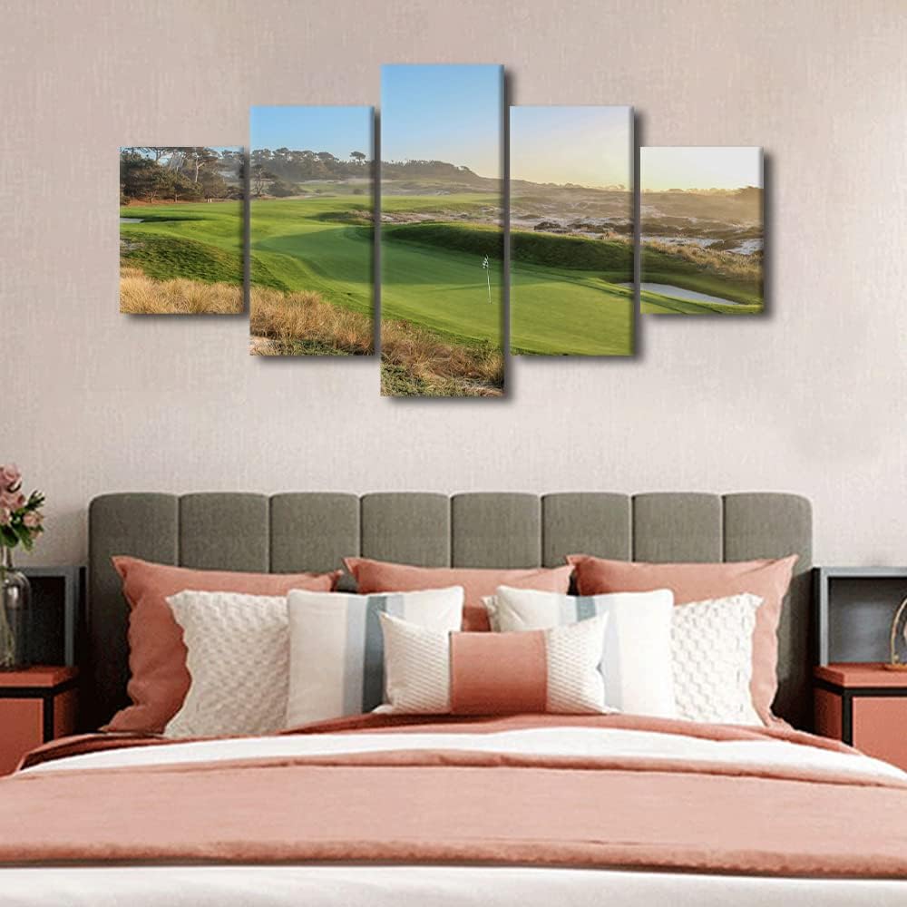 5 Pcs Spyglass Hill Golf Course Wall Art American California Golf Course Field Poster Wall Decor Canvas Prints Morden Home Decor Pictures for Living Room Bedroom Office Framed Ready to Hang-60 Wx32 H