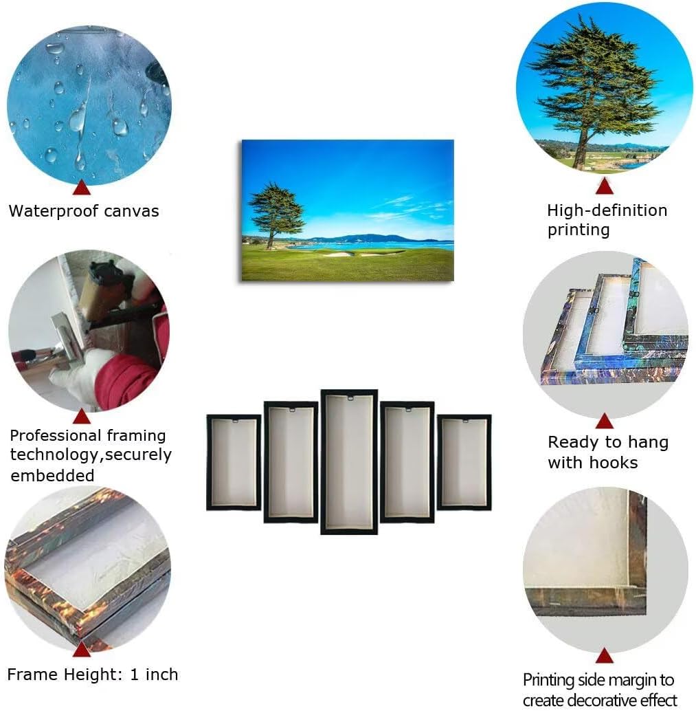 Pebble Beach Golf Course 18th Hole Green Wall Art for Living Room Bedroom Bathroom Home Decorations Golf Course Picture Poster Canvas Prints Modern Framed Artwork Ready to Hang(12''H x 16''W)