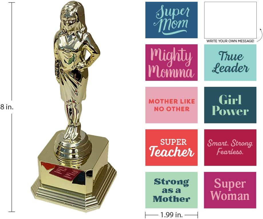 Customizable Super Mom Trophy - Novelty Funny Humor Gift for Mom, Wife, Girlfriend on Birthday or Mothers Day - 8" H x 3.25" W, Award, Celebrations, Party, Reusable