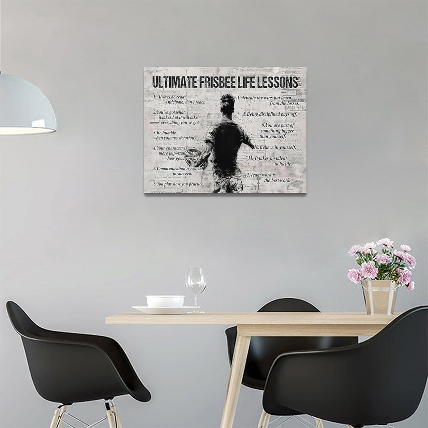 Ultimate Frisbee Sports Wall Art Life Lessons Decor Sign Retro Poster Boy Men Motivational Decorations Canvas Print Painting Artwork for Bedroom Living Room Gym 16"x12"