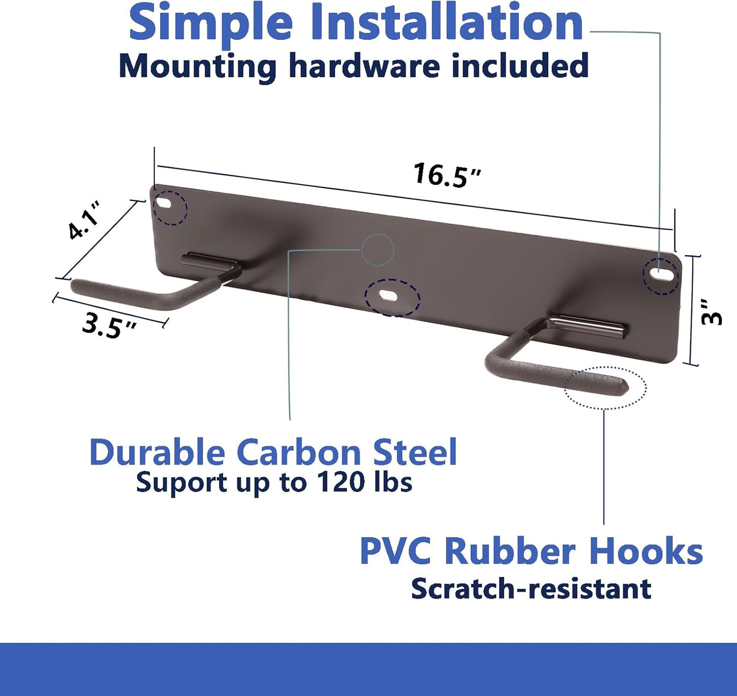 Golf Bag Wall Mount Holder-Golf Bag Holder for Garage,Golf Bag Storage Rack with PVC Rubber Hooks,Heavy Duty Rack with Spray & Dip Coating Finish