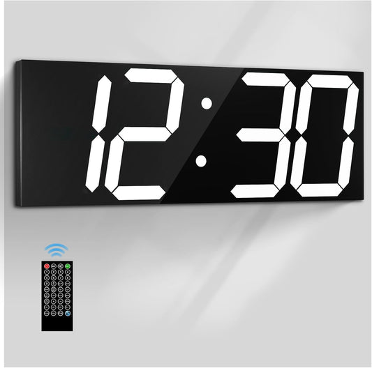 18.7in Large Digital Wall Clock,LED Digital Clock with Big Number,Multi-Function Remote Controlled Wall Clock with Timer, Alarm and Calendar Display(White)