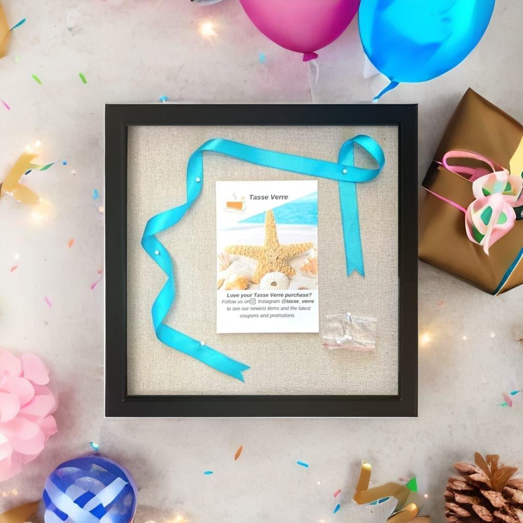 Tasse Verre 12x12 Black Display Shadow Box (2-Pack) Frame w/Linen Background and 16 Stick Pins - Ready to Hang Shadowbox Picture Frame - Box Display Baby Memorabilia Wedding