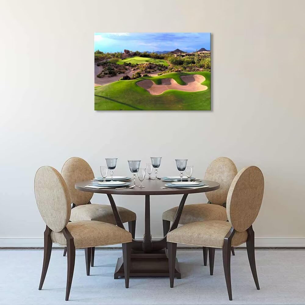 Arizona Desert Golf Course Wall Art Picture Golf Course Wall Decor for Living Room Bedroom Bathroom Home Decorations Golf Course Poster Framed Artwork Canvas Prints Ready to Hang(18''H x 24''W)