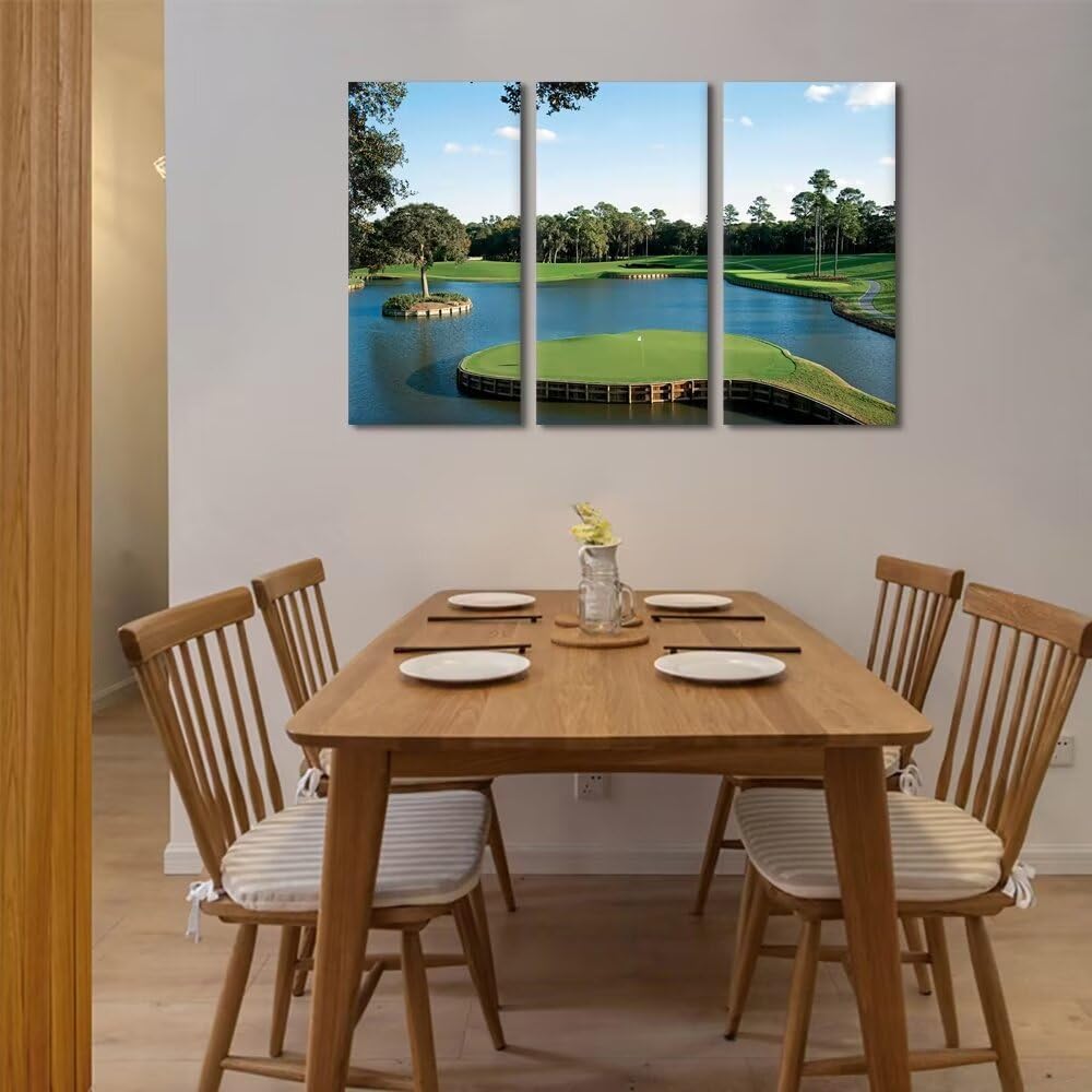 USA Florida Golf Course Canvas Wall Art for Office TPC Sawgrass Golf Course Pictures Posters Wall Decor for Living Room Bedroom Bathroom Home Decorations Framed Ready to Hang(20''W x 40''H x3)