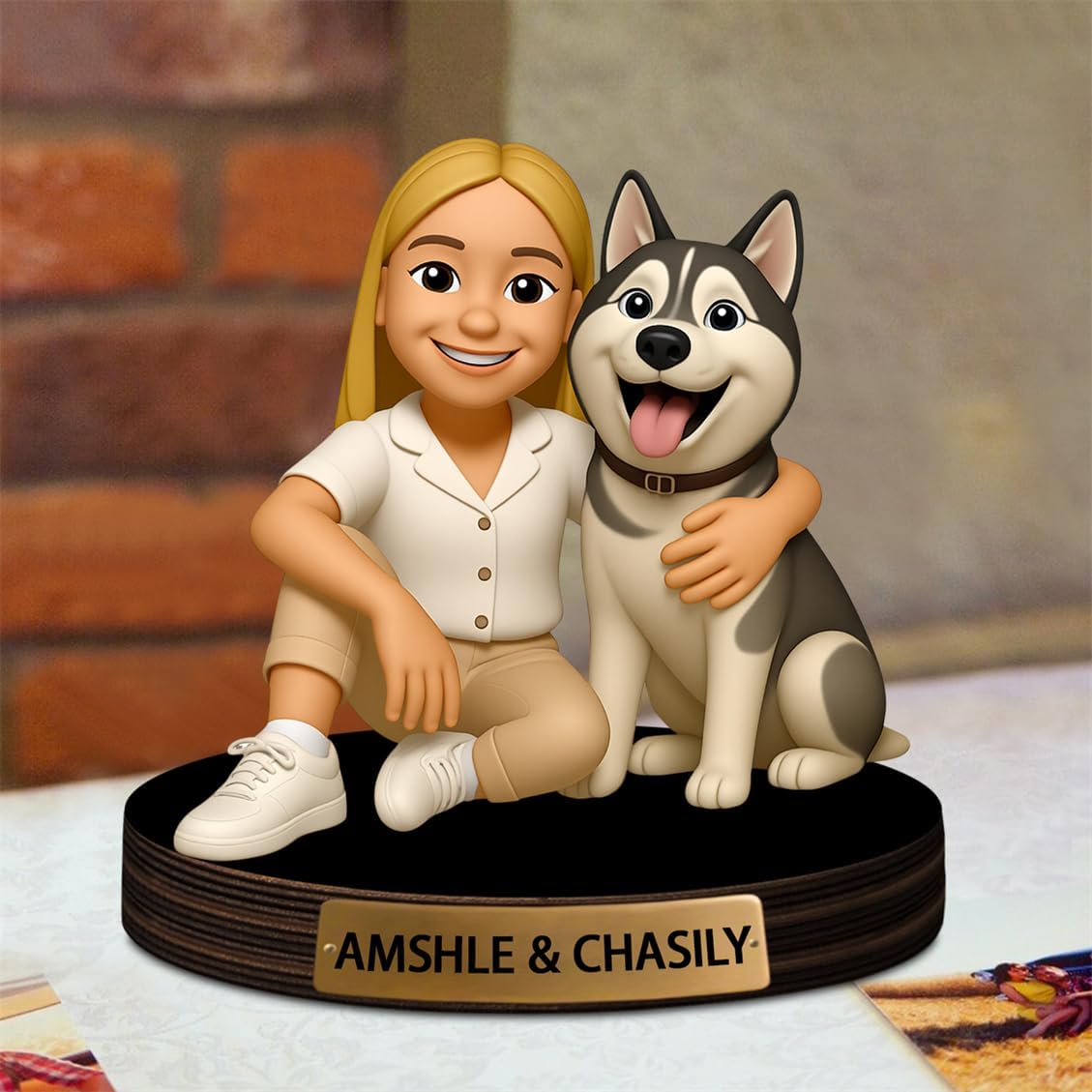 Personalized Pet Photo Cartoon Desktop Decor Custom 2D Picture Portrait Figurine Plaque with Name Cat Dog Owner Acrylic Sculpture Desk Sign Ornament for Men Women Family Couple Christmas Birthday