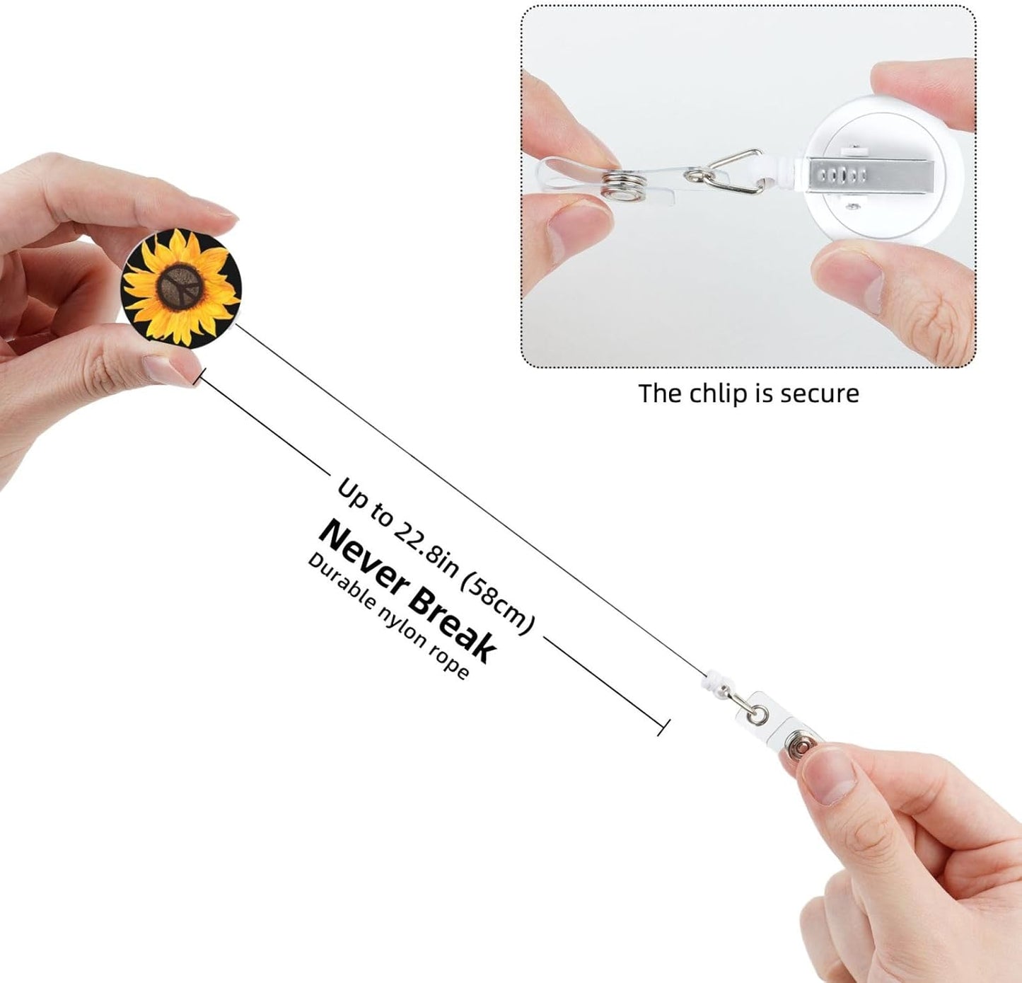 Peace Sign Sunflower Flower Badge Reels Retractable Badge Holder with Clip for Id Name Tag Office Worker Student Teacher Nurse Doctor