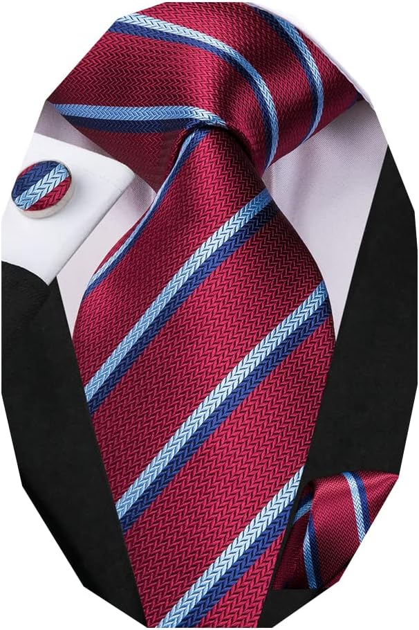 Dubulle Mens Paisley Striped Tie WOVEN Necktie for Men and Handkerchief Cufflinks Set Wedding Formal Business