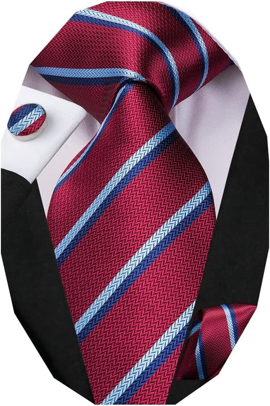 Dubulle Mens Paisley Striped Tie WOVEN Necktie for Men and Handkerchief Cufflinks Set Wedding Formal Business