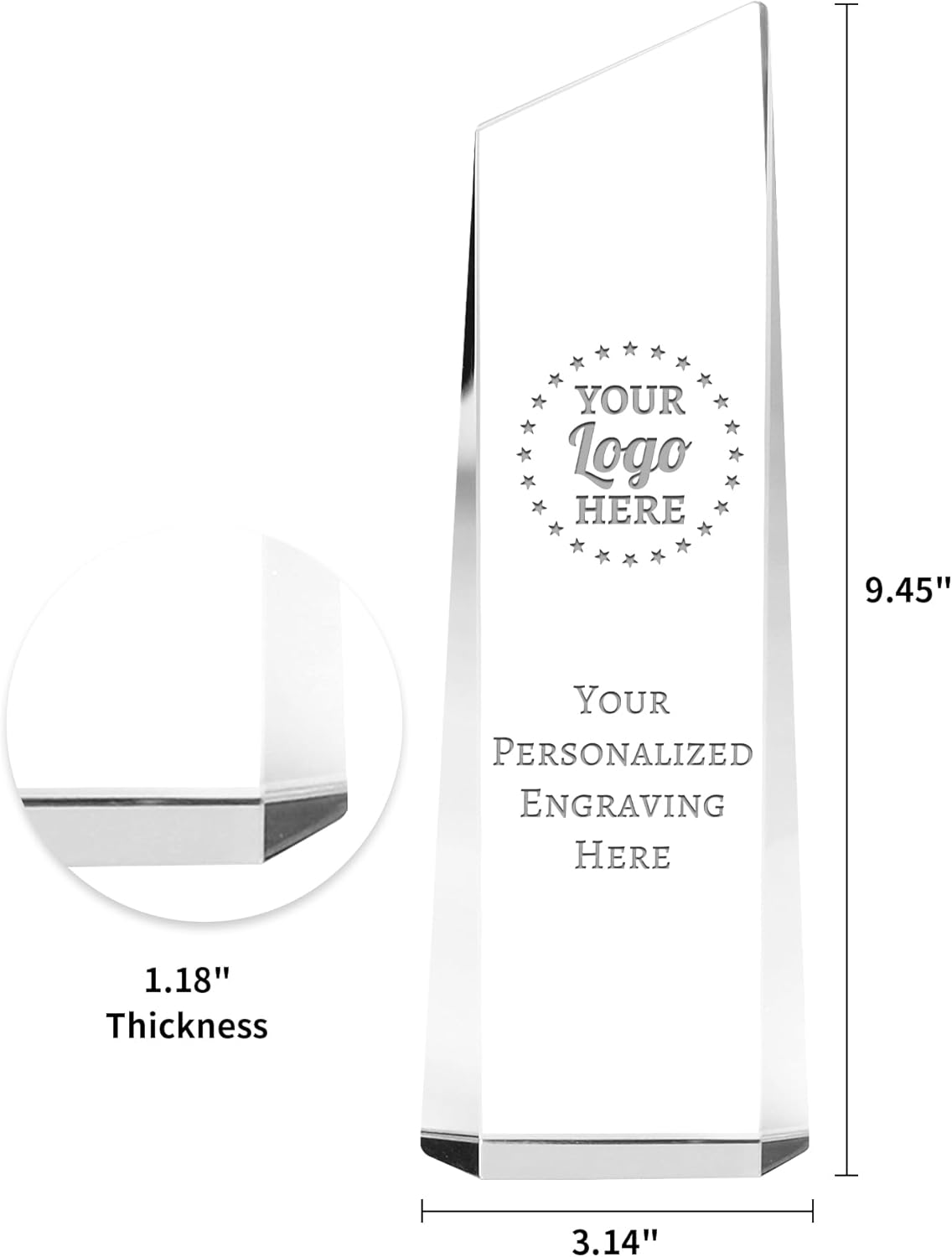 Personalized Crystal Trophy Award - Award for Employees- Plaques Custom Engraved- Coworker Gift,Employee Appreciation Gift,Ideal for Business Events and Occasions (Custom Logo/Engraved)