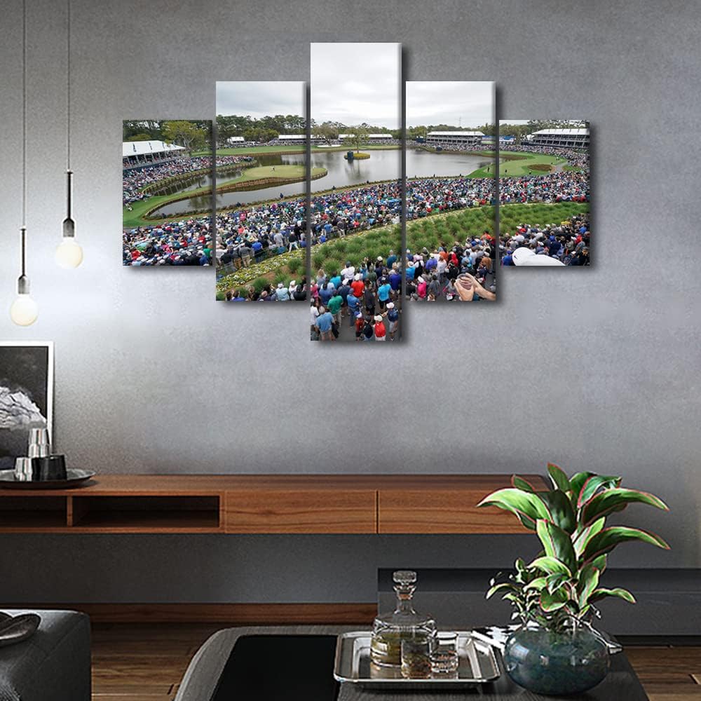American Golf Course Canvas Print Art TPC Sawgrass Golf Course Pictures Home Decor Wall Art for Living Room Bedroom Office Wall Decorations 5 Panel Poster Painting Framed Ready to Hang - 60"W x 40"H