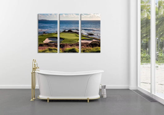California Coastline Golf Course Wall Art for Living Room Bedroom Bathroom Home Decorations Golf Course Pictures Posters Framed Artwork Canvas Prints Ready to Hang(12''W x 24''H x3)
