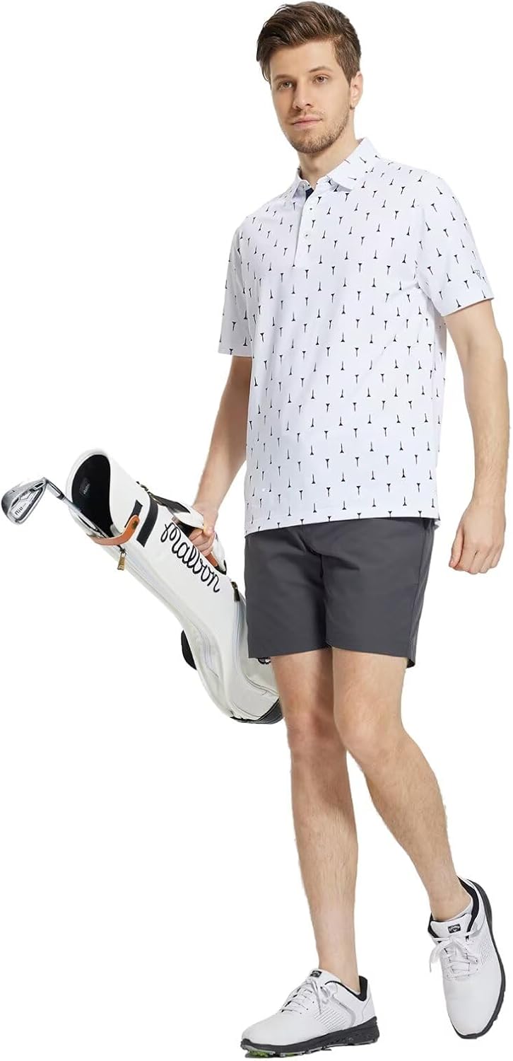 M MAELREG Mens Golf Shirt Short Sleeve Dry Fit Print Moisture Wicking Performance Patterns Collared Polo Shirt