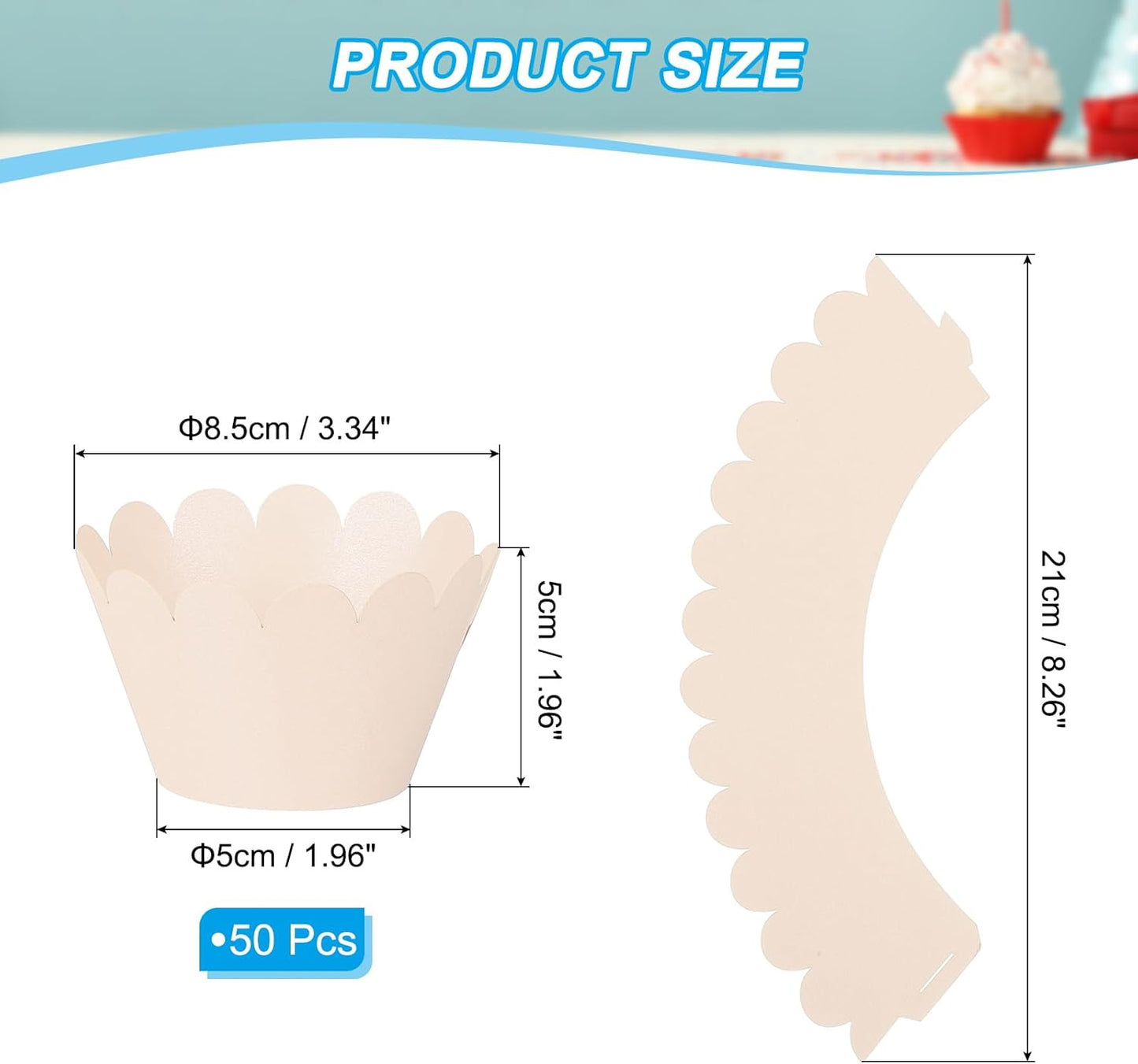 PATIKIL Cupcake Wrappers Paper, 50 Pack Baking Cups Standard Wave Decoration for Anniversary Birthday Weddings and Parties, Light Pink