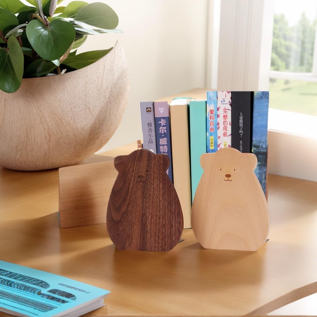 Cute Bear-Shaped Book Ends for Shelves ，Detachable Design bookends for Heavy Books ，with Anti-Slip Foam Pads，an Ideal Gift for Book Fans(Pack of 2)