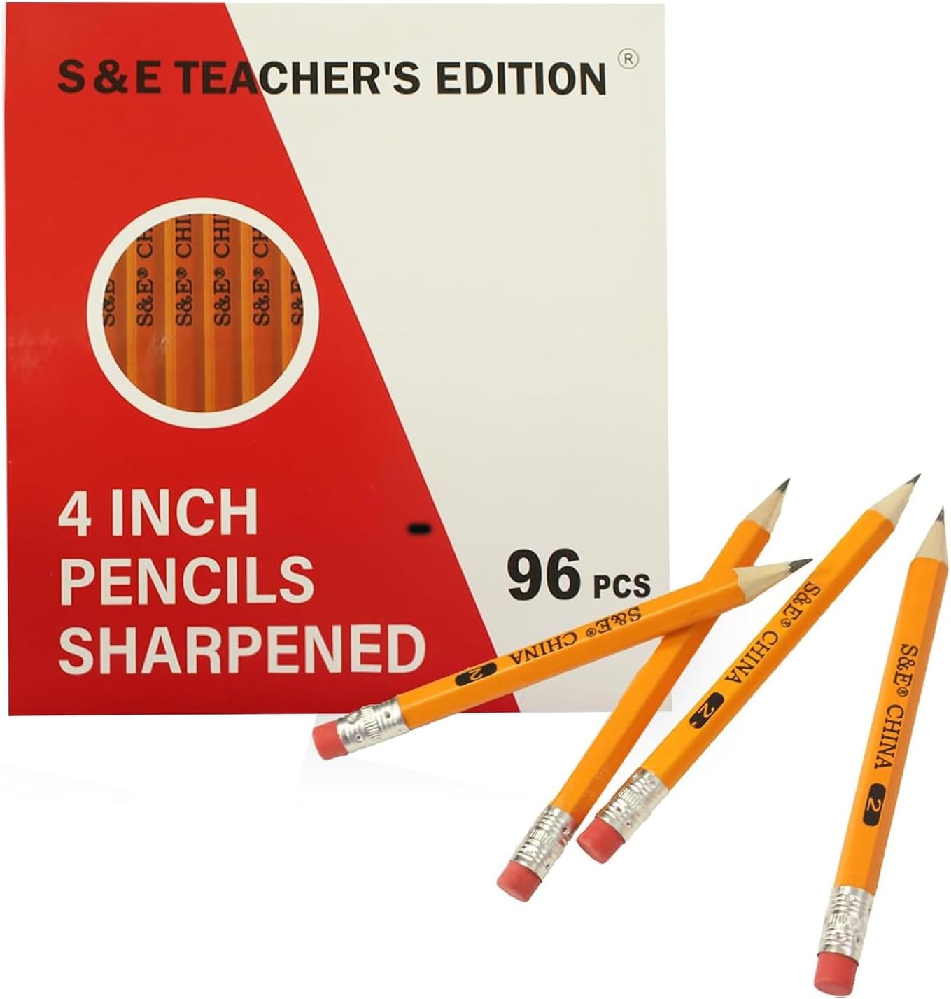 S & E TEACHER'S EDITION 96Pcs Half Pencils with Eraser Tops, Golf Pencil, Classroom, Pew - # 2 HB Pre-Sharpened Hexagon, Back to school, 96 Count Bulk Pack