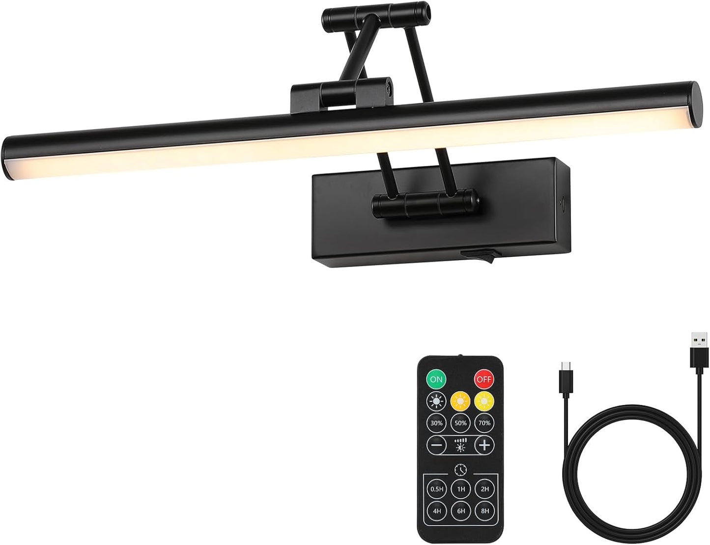 Joossnwell Battery Operated Picture Light Wireless Picture Lights for Paintings with Remote 15.5 Inch Dimmable and Timer Rechargeable Art Light Black Display Gallery Light with Adjustable Swing Arm