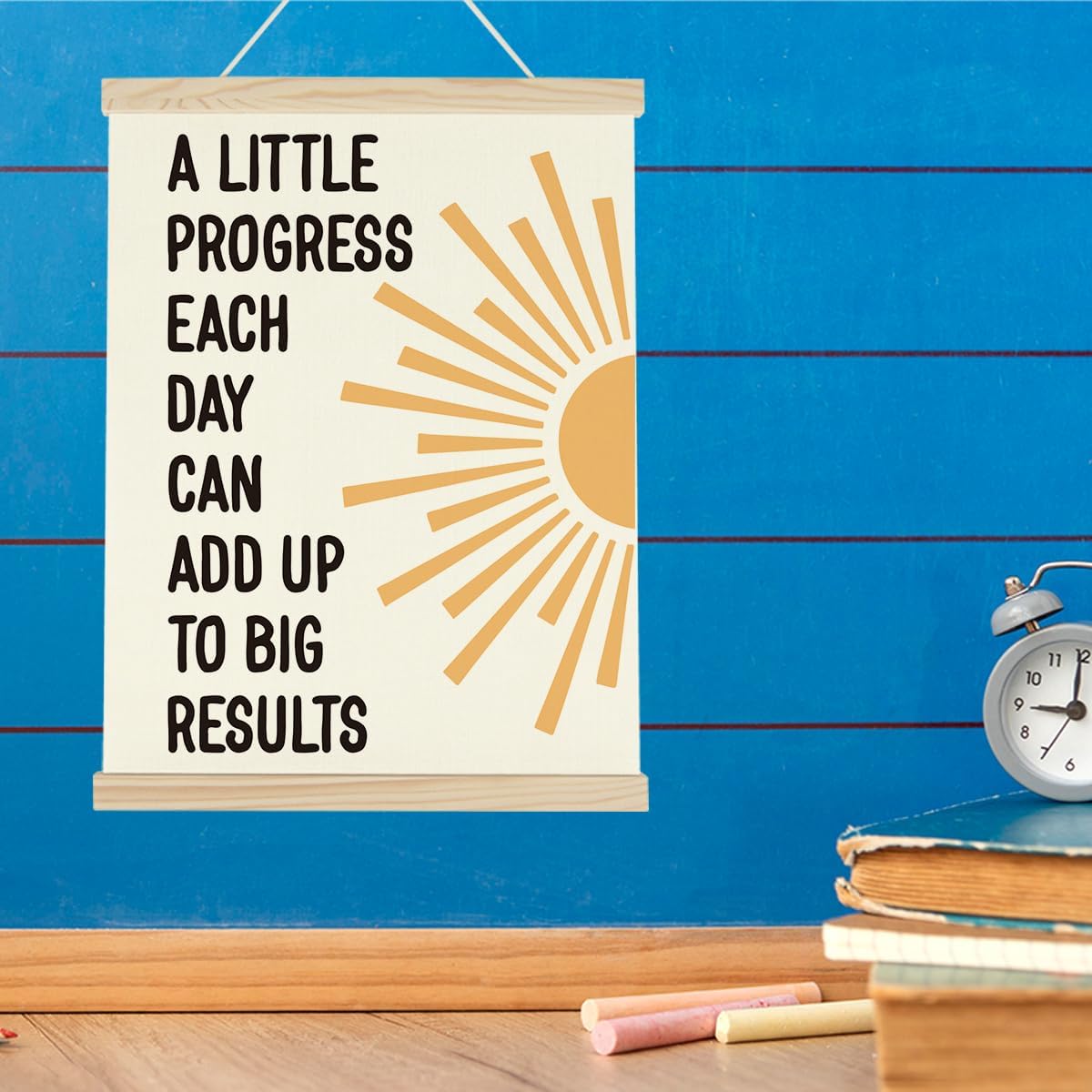 WINGTECA Motivational Decor Mental Health Poster A Little Progress Each Day Can Add Up To Big Results Colorful Wall Hanging Banner Decor for Classroom Office Kids Room 12x16Inch