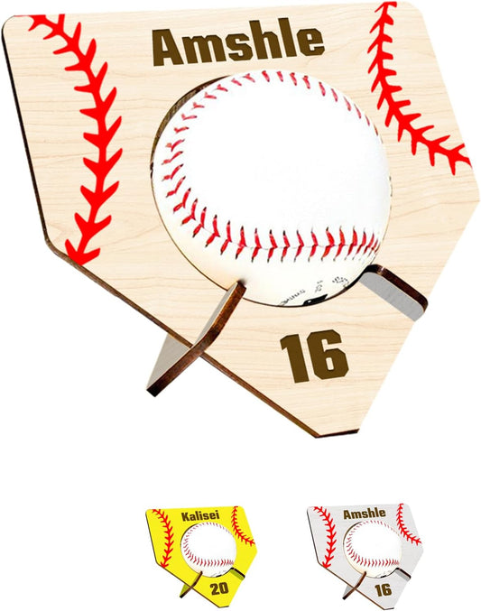 Personalized Home Run Baseball Ball Display Case Wood Softball Storage Stand Baseball Holders for Boy Men Husband Dad's Collection Memorabilia Baseball Display Case Softball Ball Memory Holder