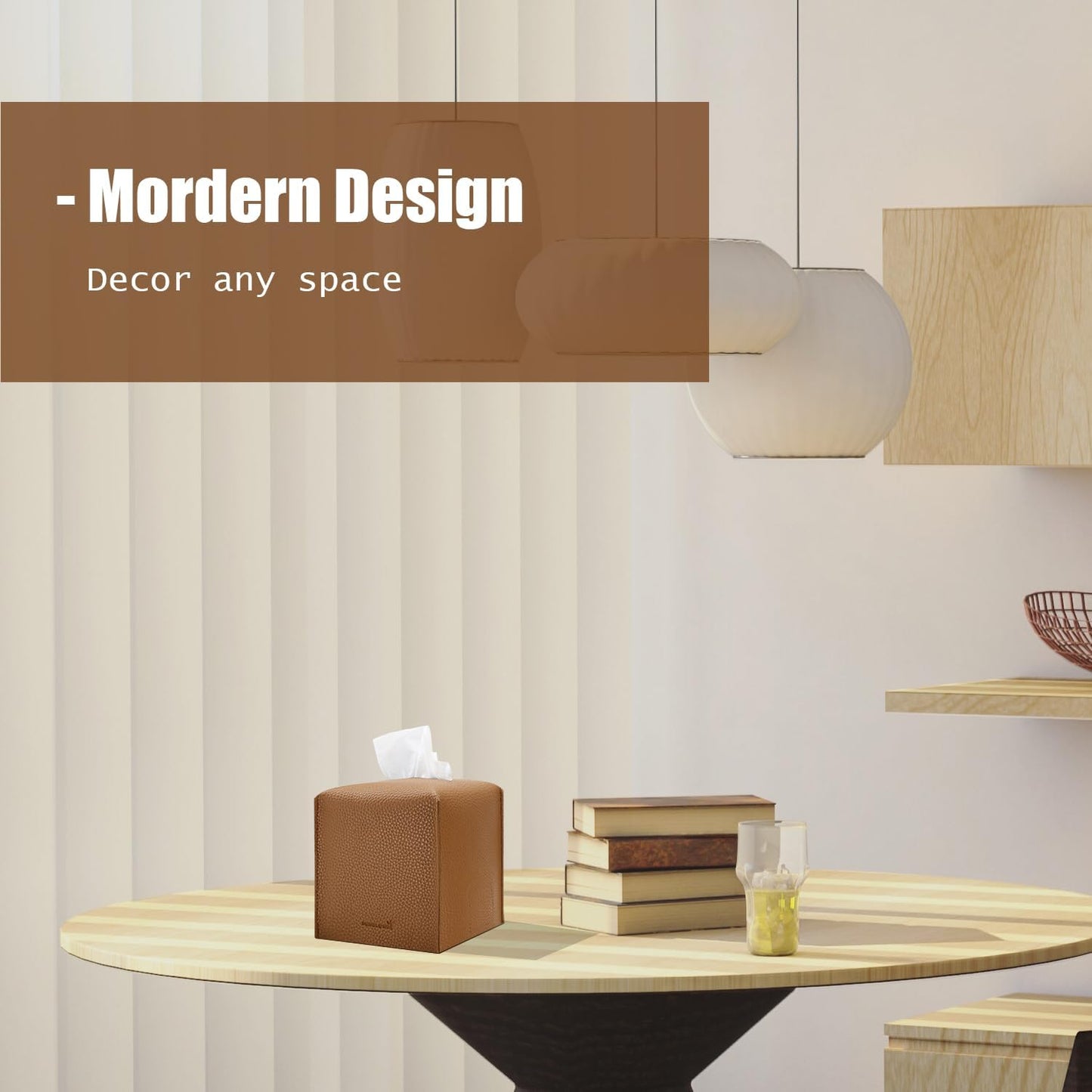 Tissue Box Cover 5X5X5'' PU Leather Tissue Holder Square Tissue Cube Box Organizer for Bathroom Vanity Countertop, Car, Night Stands, Office, Home, Kitchen (1Pack, Brown)