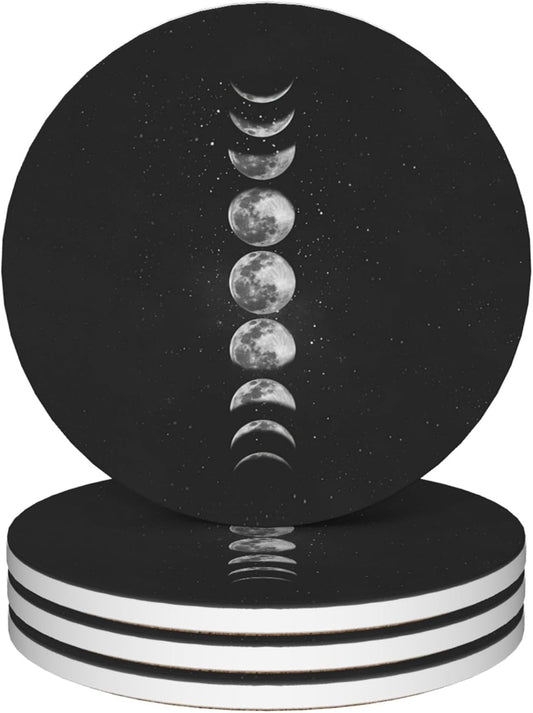 Coasters for Drinks,Set of 4 Absorbent Coasters,Moon Phases Ceramic Coasters with Cork Base,Cup Coaster for Coffee Table Protection,Gifts for Housewarming Birthday - Home and Dining Room Decor