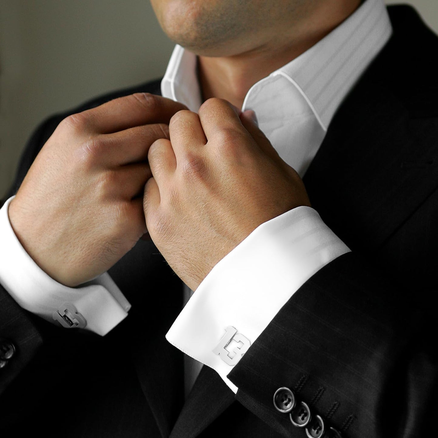 AMITER Mens Cufflinks with Number, Classic Silver Personalized Cuff Links for Men, Sport’s Day Casual or Formal Shirts