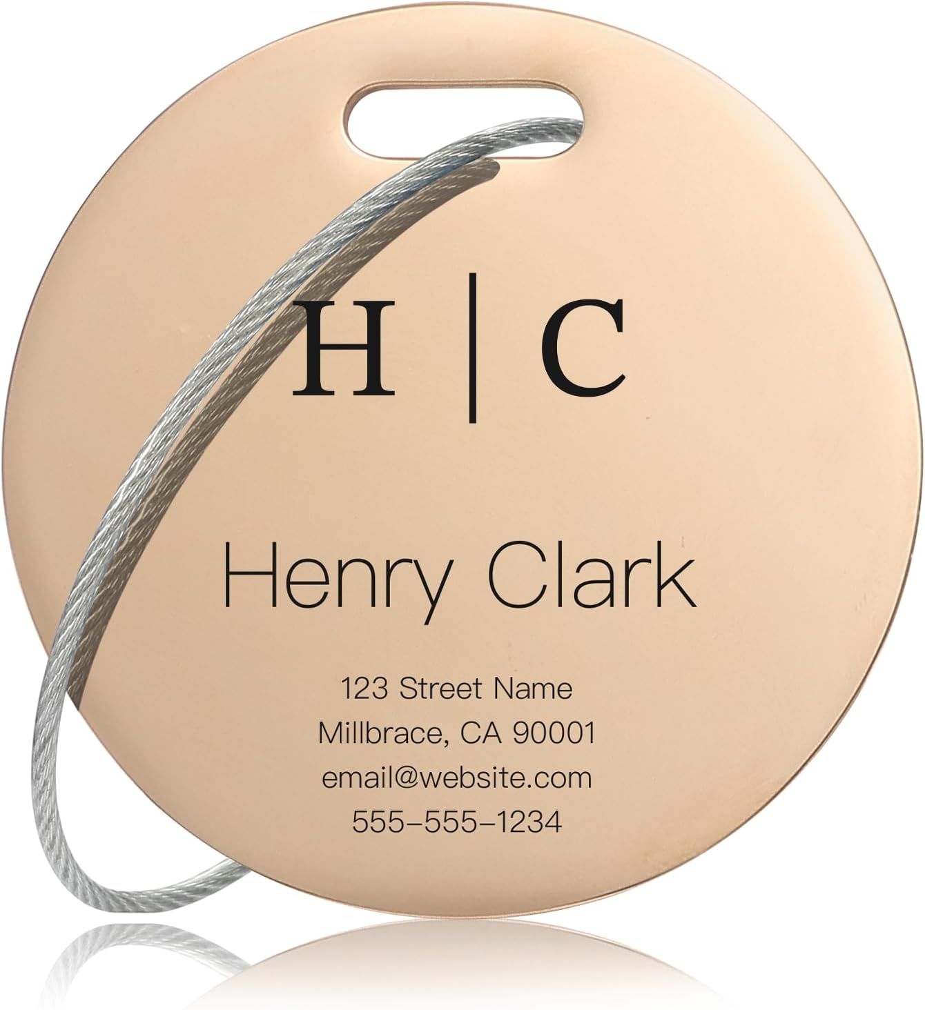 Personalized Luggage Tags for Suitcases - Stainless Steel Custom Luggage Tags for Backpacks & Bags, Sturdy, Waterproof & Heavy Duty (Rose Gold/Round)