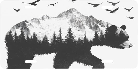 Front License Plate for Car Designs Black Forest Bear Eagle Stainless License Plate Cover Holder for Men Women Metal Aluminum Decorative Accessory Vanity Tag Standard 6 X 12 inch (4 Holes)