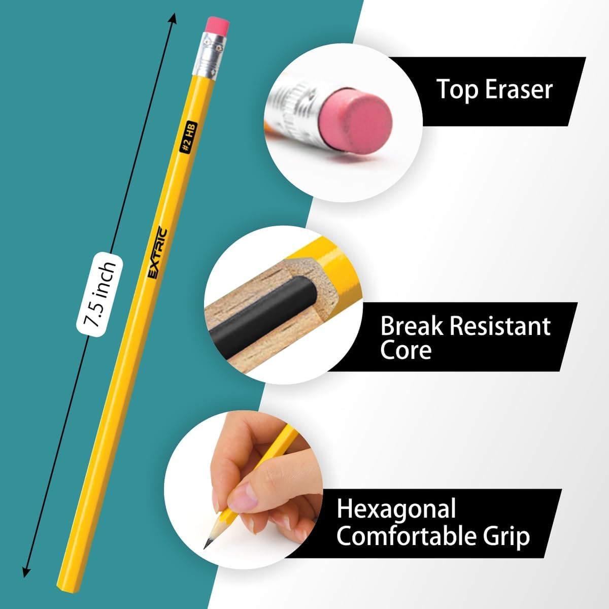EXTRIC Wood-Cased Pencils HB #2, 240 Count Yellow Pencils with Top Eraser, Unsharpened, Hexagonal Grip, Bulk Pack for School, Office and Teacher Supplies