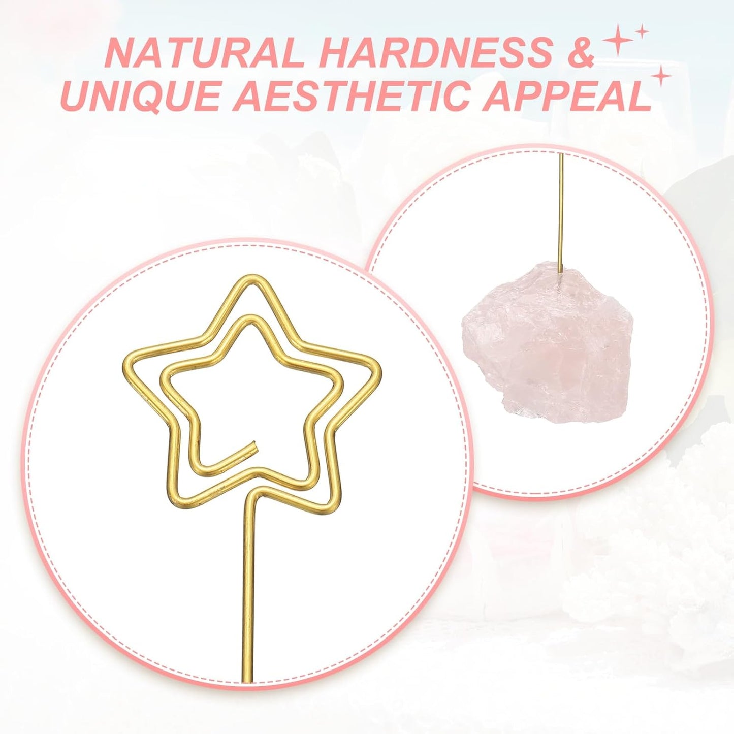 PATIKIL Table Number Holder, 1Pcs Photo Clip Holders Crystal Stone Quartz Desk Card Holder Raw Star Shape Iron Memo Note Photo Stand for Wedding Party Home Office Decor, Pink