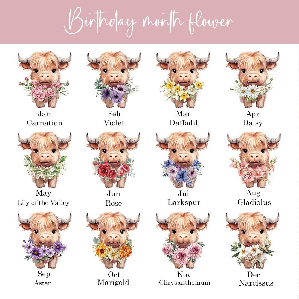 CALLIE Personalized Magnetic Bookmark Clip – Custom Name Reading Gifts for Book Lovers, Birthday Teacher's Day Christmas for Bookworm Gifts (Highland Cow Birth Flower)